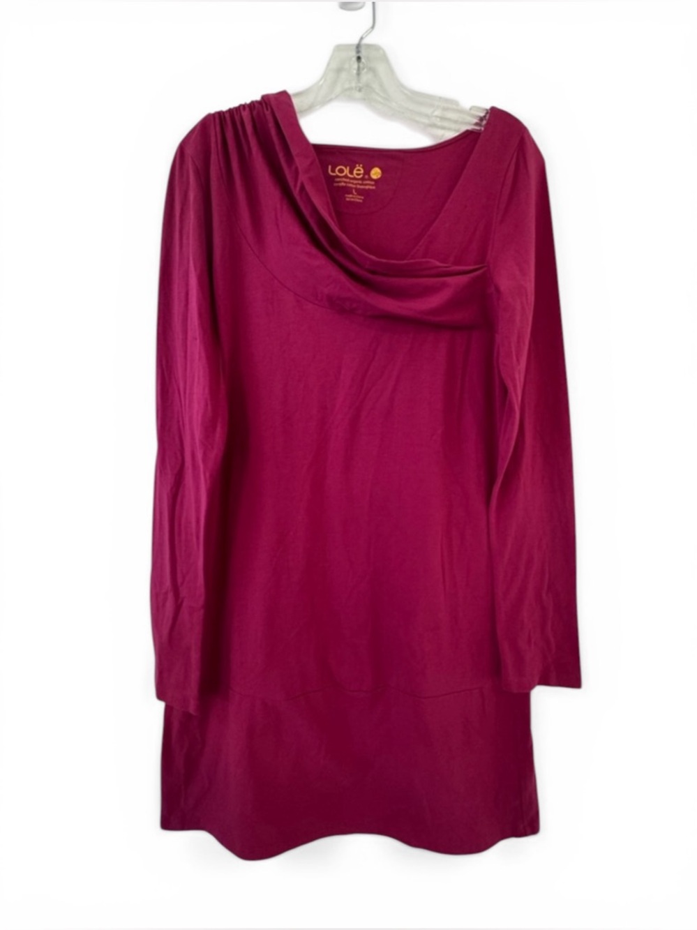 Lole Dress Draped Cowl Neck Long Sleeve - Magenta Organic Cotton Large